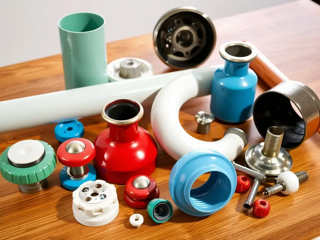 A photo showcasing various genuine Wolf cooktop parts, including burners, igniters, and control knobs, neatly organized and ready for installation.