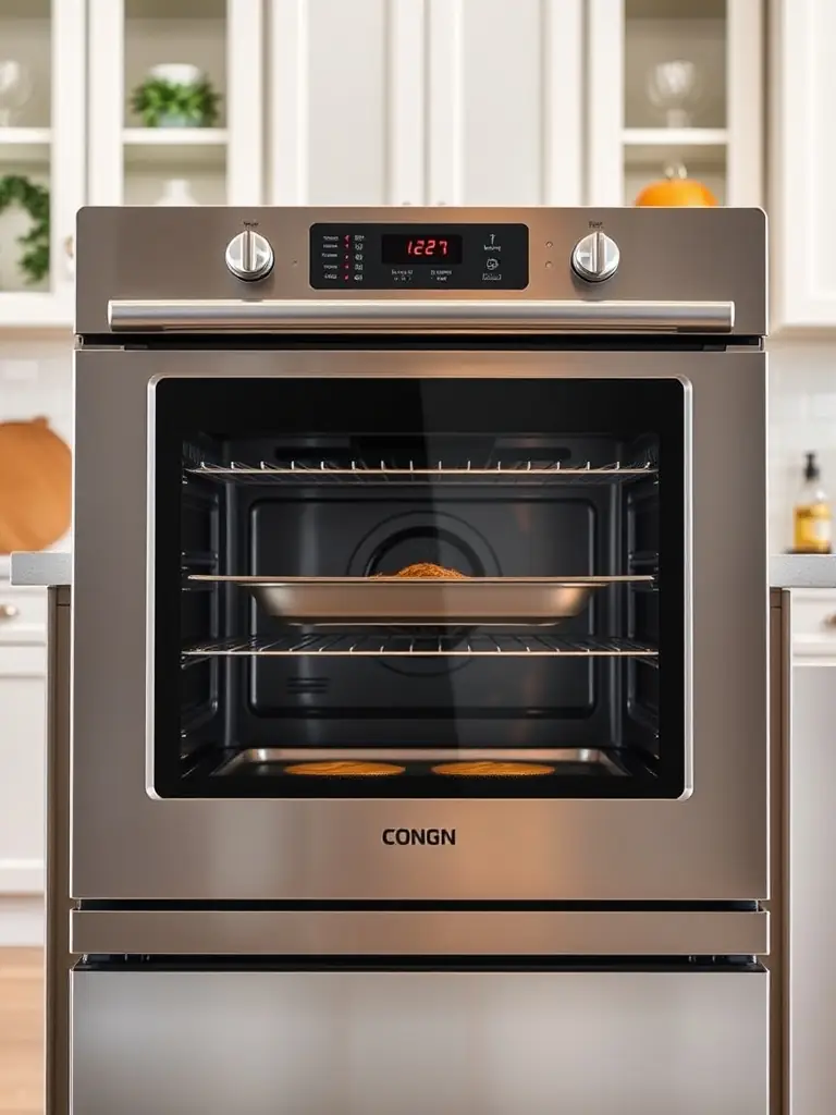 A close-up shot of a Wolf oven control panel with a technician's hand adjusting the temperature dial, emphasizing precision and expertise.